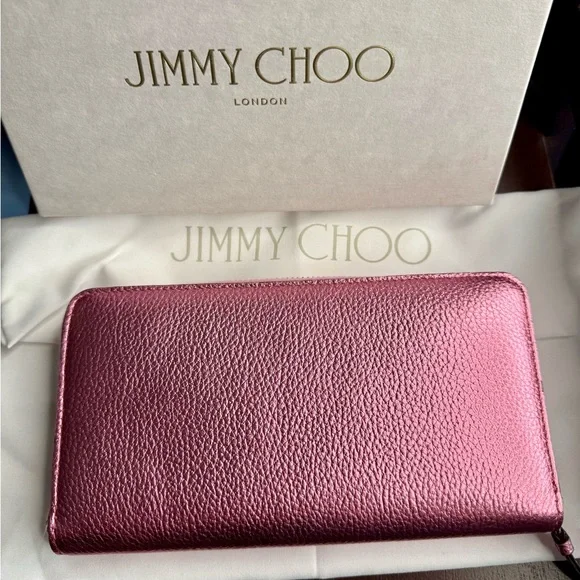 NIB Jimmy Choo Pink Metallic Bettina Leather Continental Wallet - Picture 2 of 9